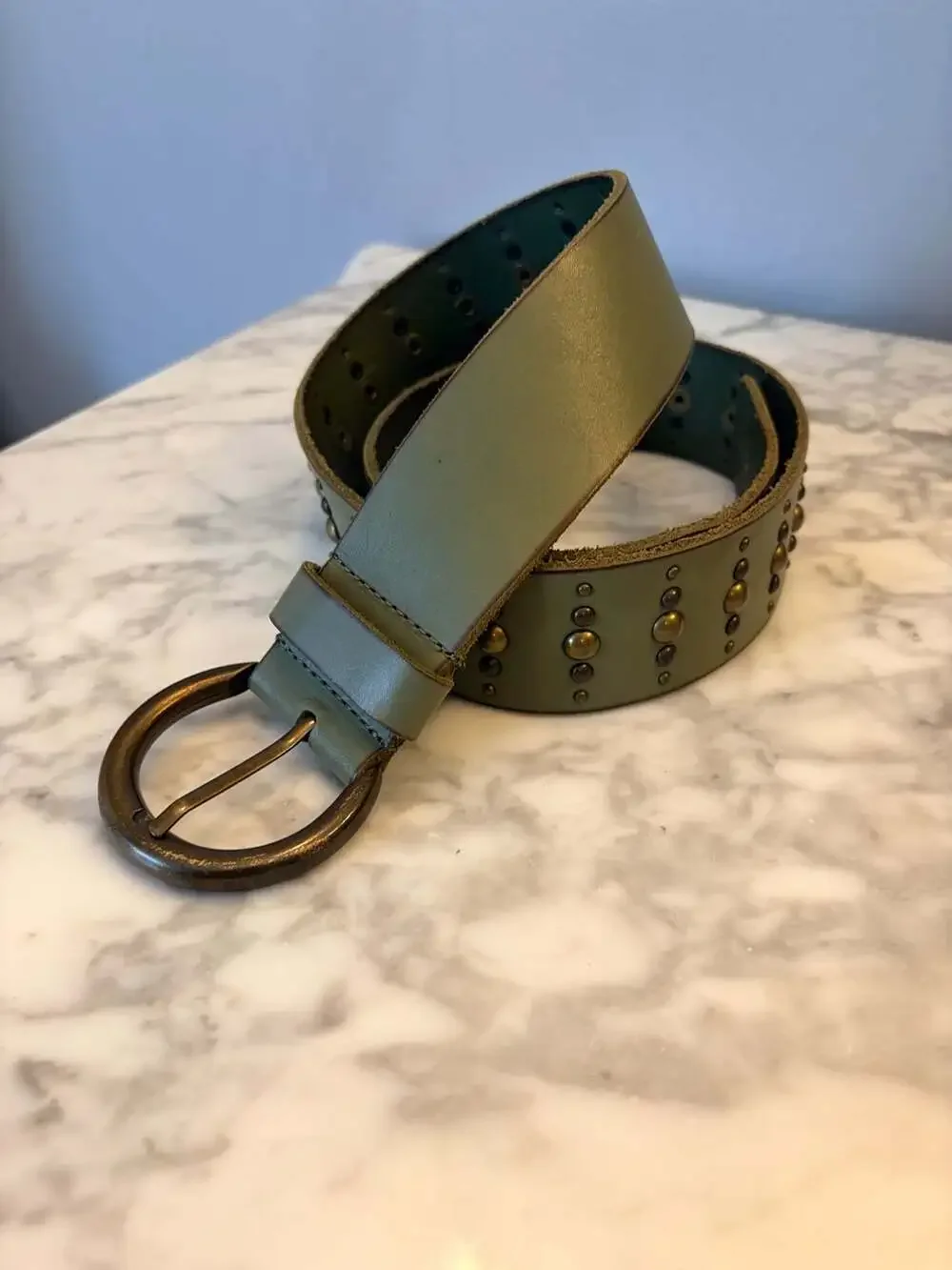 Talbots Olive Green Genuine Leather Studded Belt - Picture 2 of 8